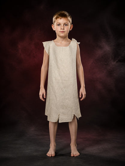 Beige Elf Costume Dress with Irregular Hem and Shoulder Tie for Halloween