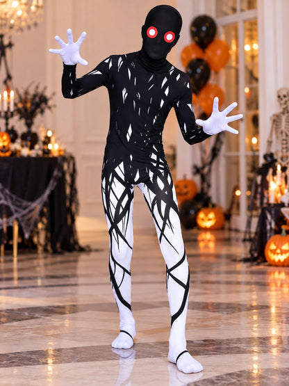 Black Cosplay Costume with White Pattern and Red Eyes