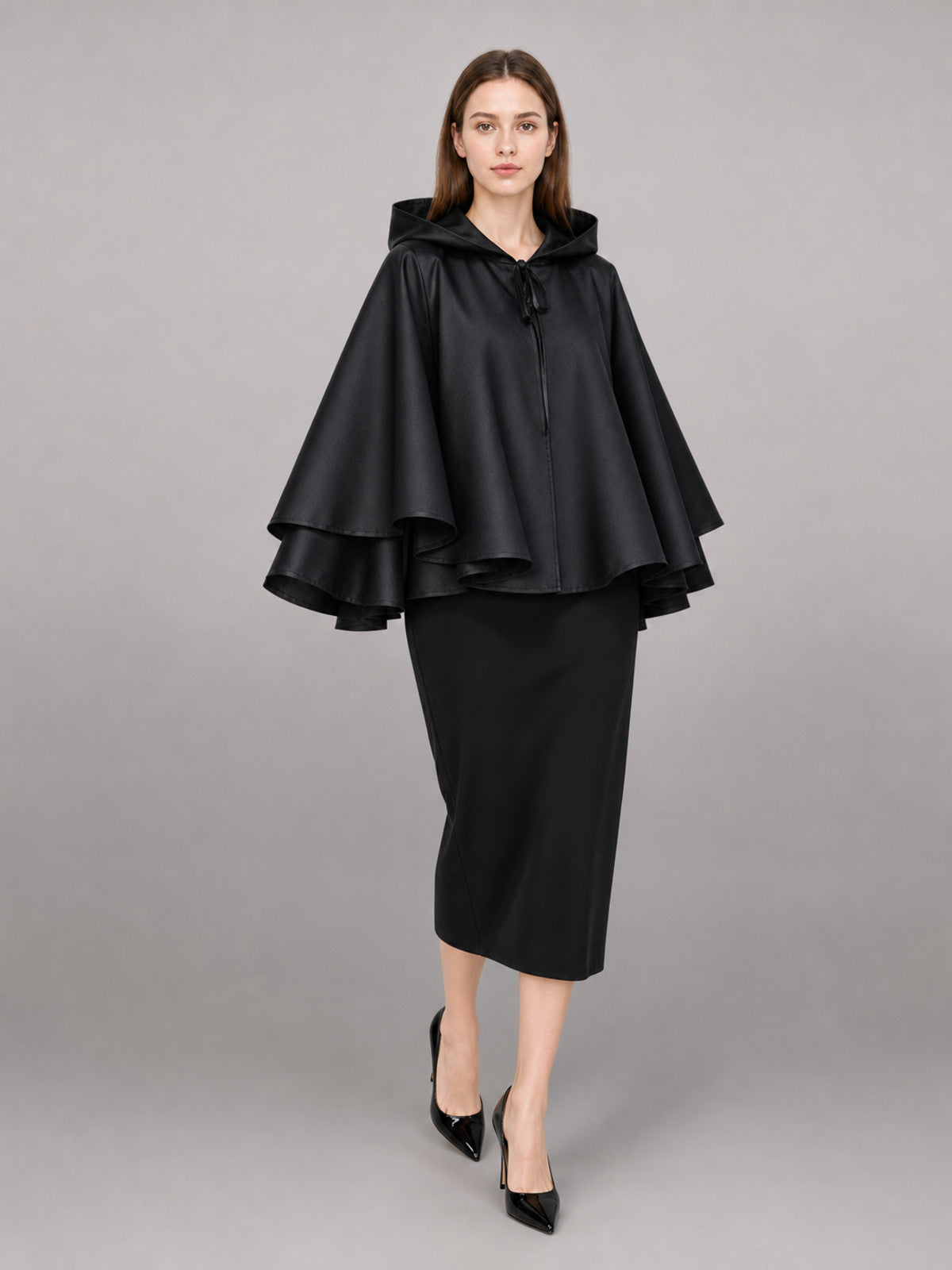 Long Black Hooded Carnival Cape