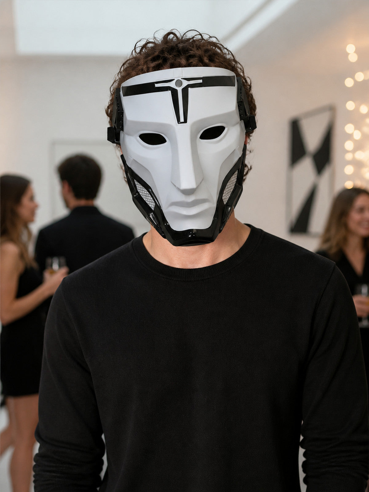 Futuristic Black and White Cosplay Mask lifestyle view