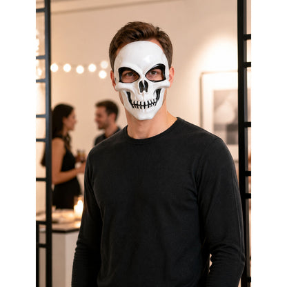 White Skeleton Carnival Mask for Halloween and Cosplay lifestyle view