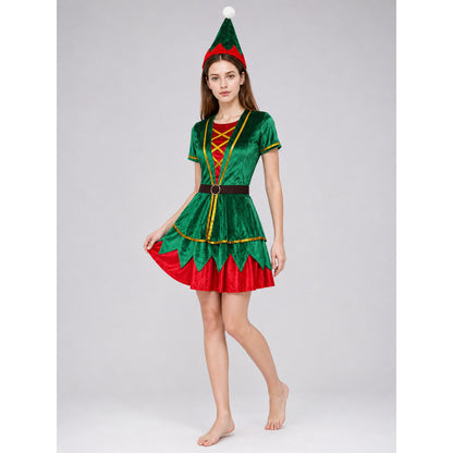 Christmas Elf Costume: Top, Skirt, Hat, and Belt