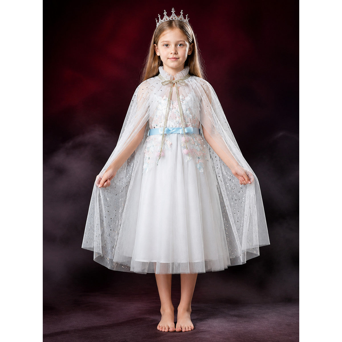 Girls Fairy Tale Princess Costume Dress with Tulle Overlay and Shimmer Dots main product view
