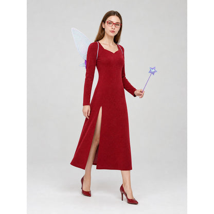 Shrek fairy cosplay costume: red dress on-model walking view