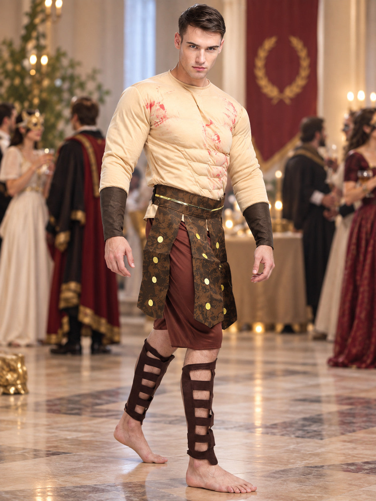 Ancient Roman Warrior Carnival Costume with Bracers lifestyle view
