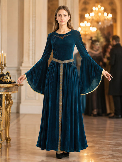 Floor-Length Dark Blue Carnival Dress with Belt lifestyle view