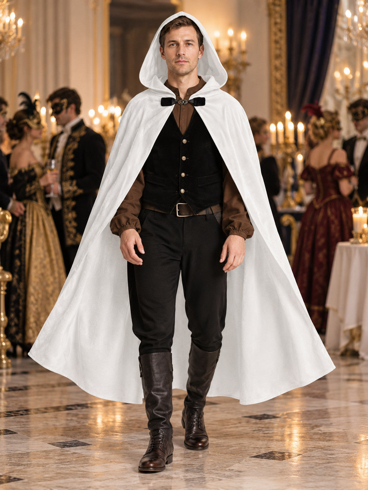 Long White Hooded Cape with Bow