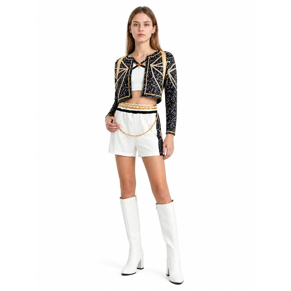 3-Piece Black, White, and Gold Cosplay Costume Costumes detail