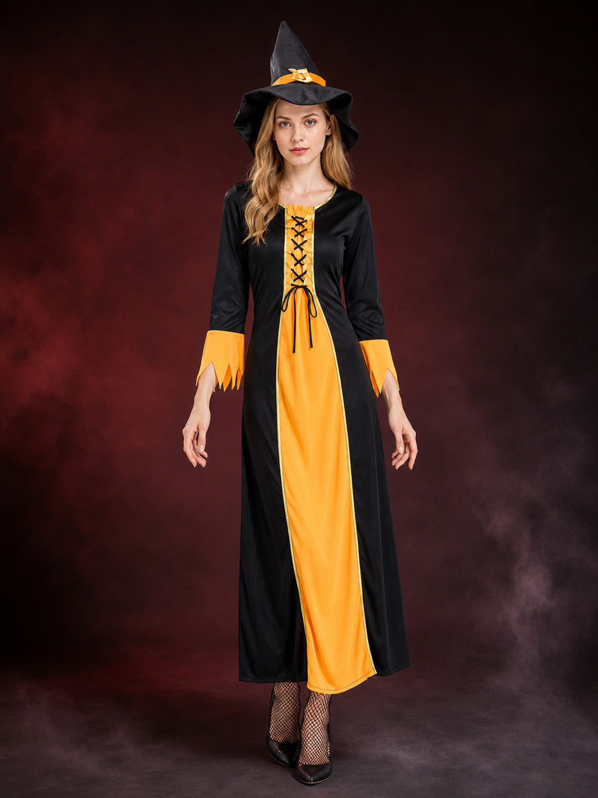 Witch Costume with Long Dress and Hat for Halloween