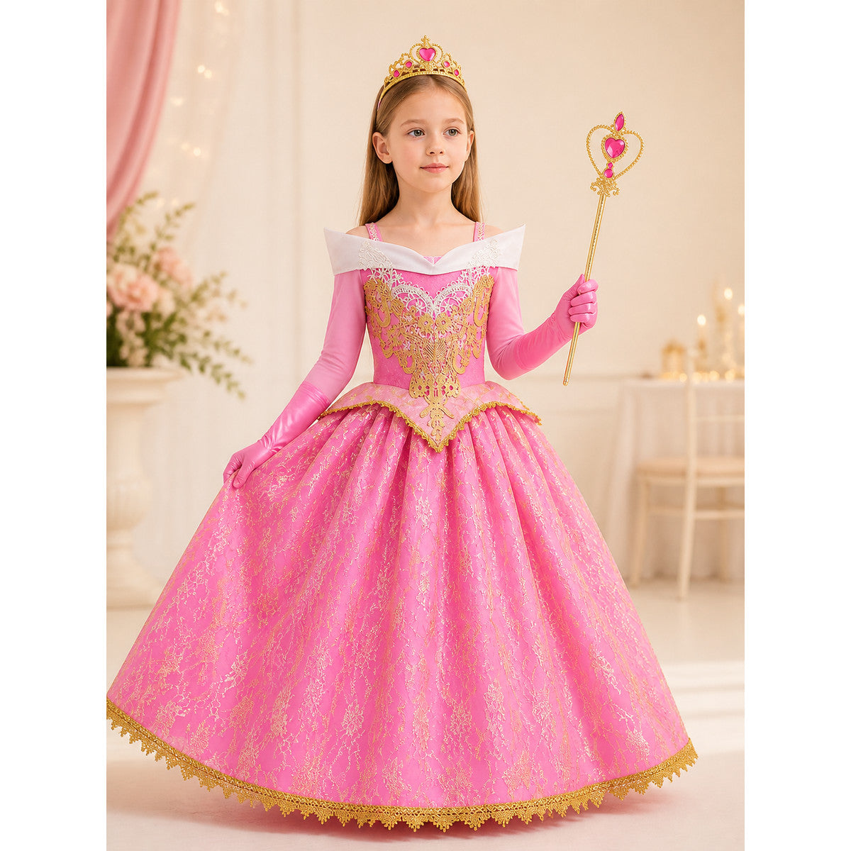 Pink Princess Costume with Crown and Scepter lifestyle view