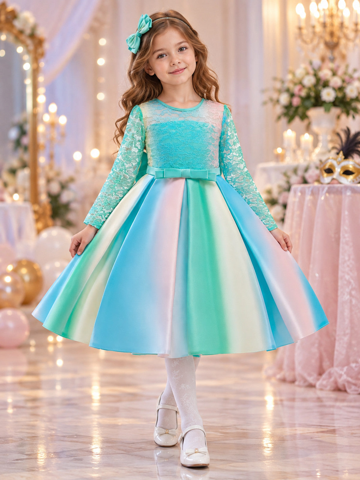 Apple-Green Girls' Party Dress with Bow