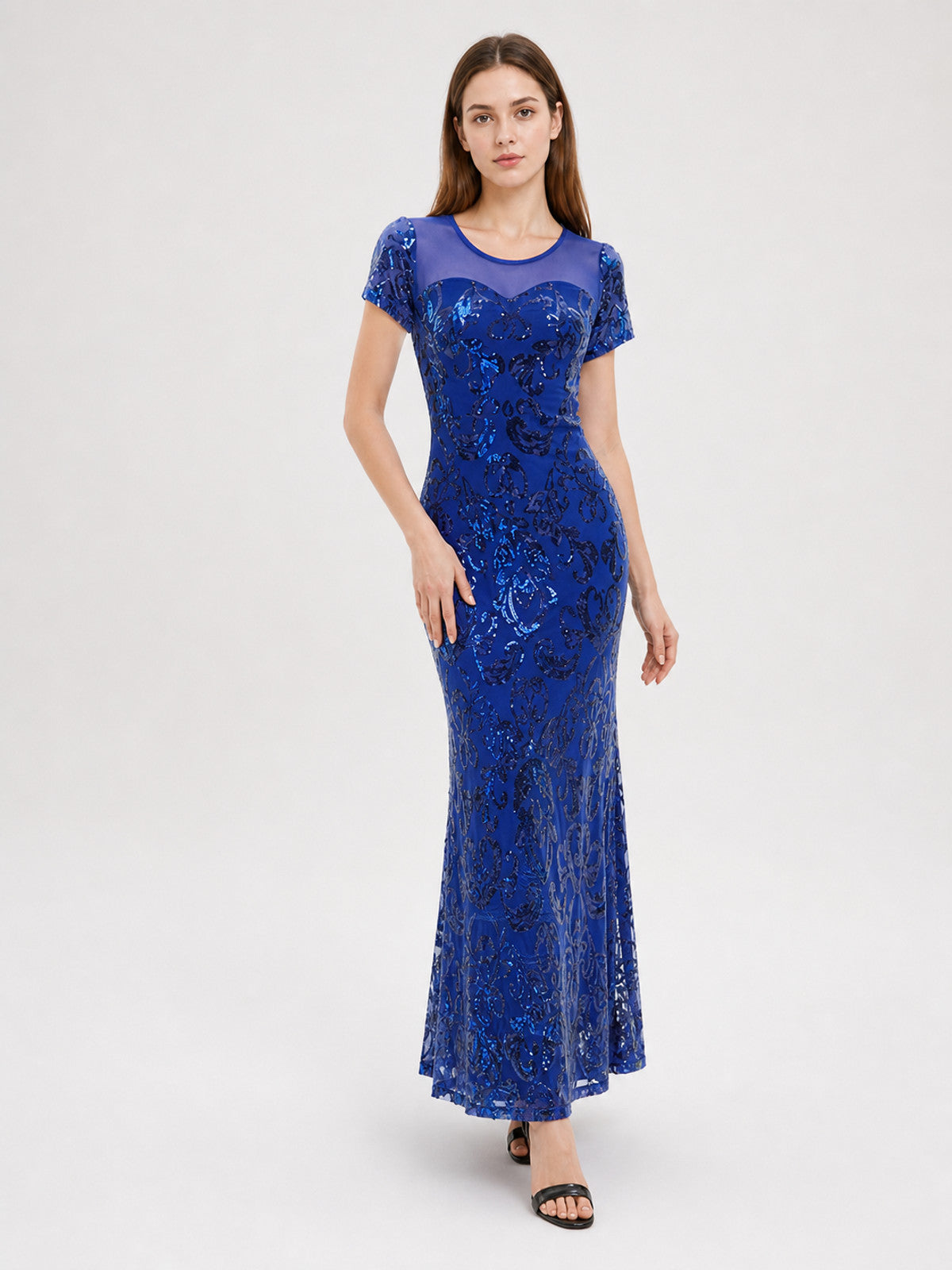 Long Evening Dress with Sequins and Pattern