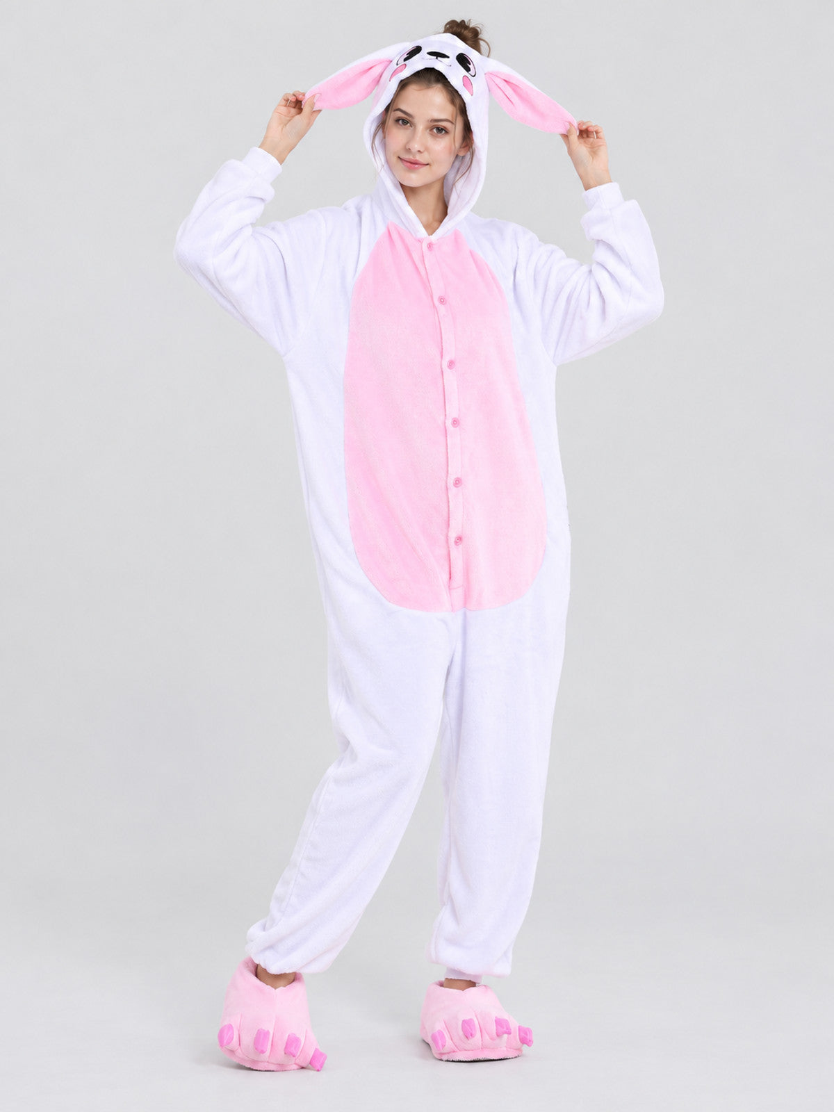 Pajama Jumpsuit with Bunny Ears and Hood