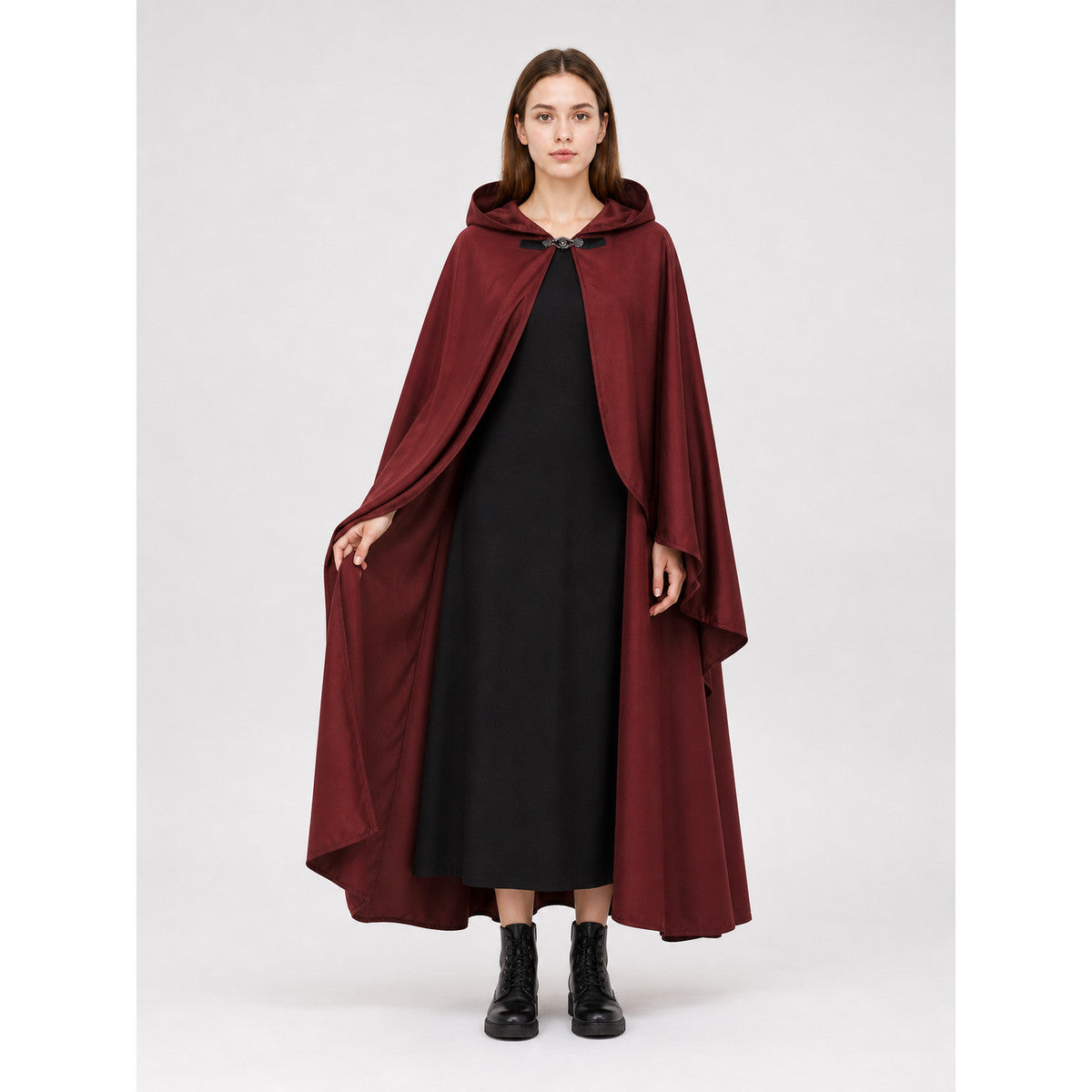 Burgundy Hooded Costume Cloak for Cosplay