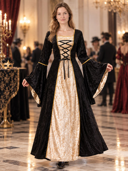 Black Velvet Carnival Dress with Gold-Tone Insert