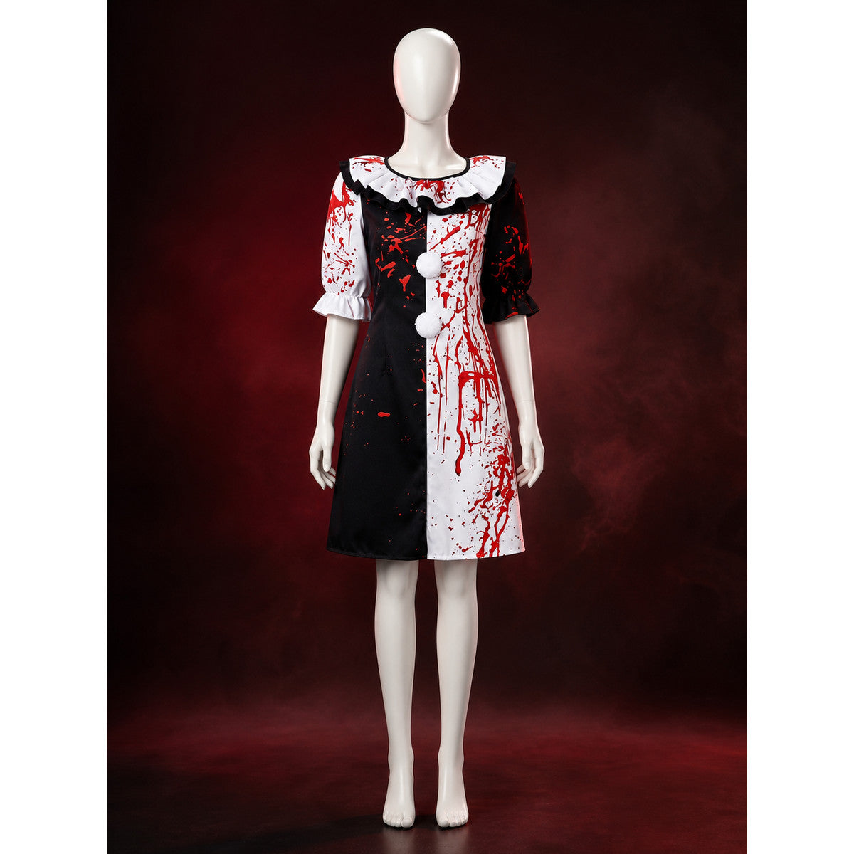 Clown Costume Dress with Blood Splatter Print, Black and White Ruffle main product view
