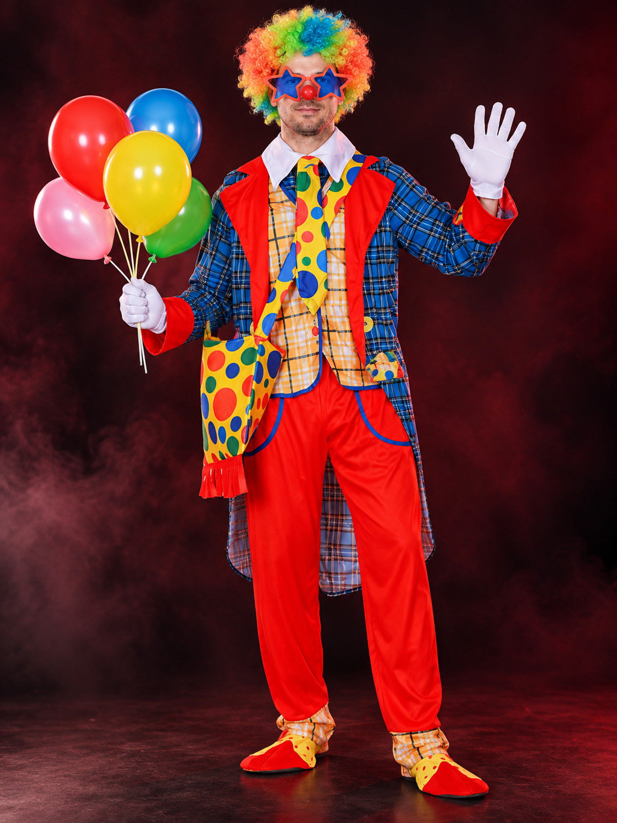 Bright Clown Costume with Wig, Clown Nose, and Gloves