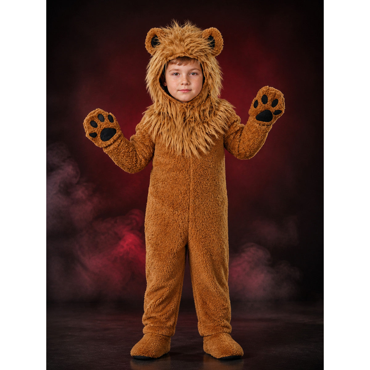 Lion Hooded Animal Costume Bodysuit, Plush Furry Jumpsuit for Halloween main product view