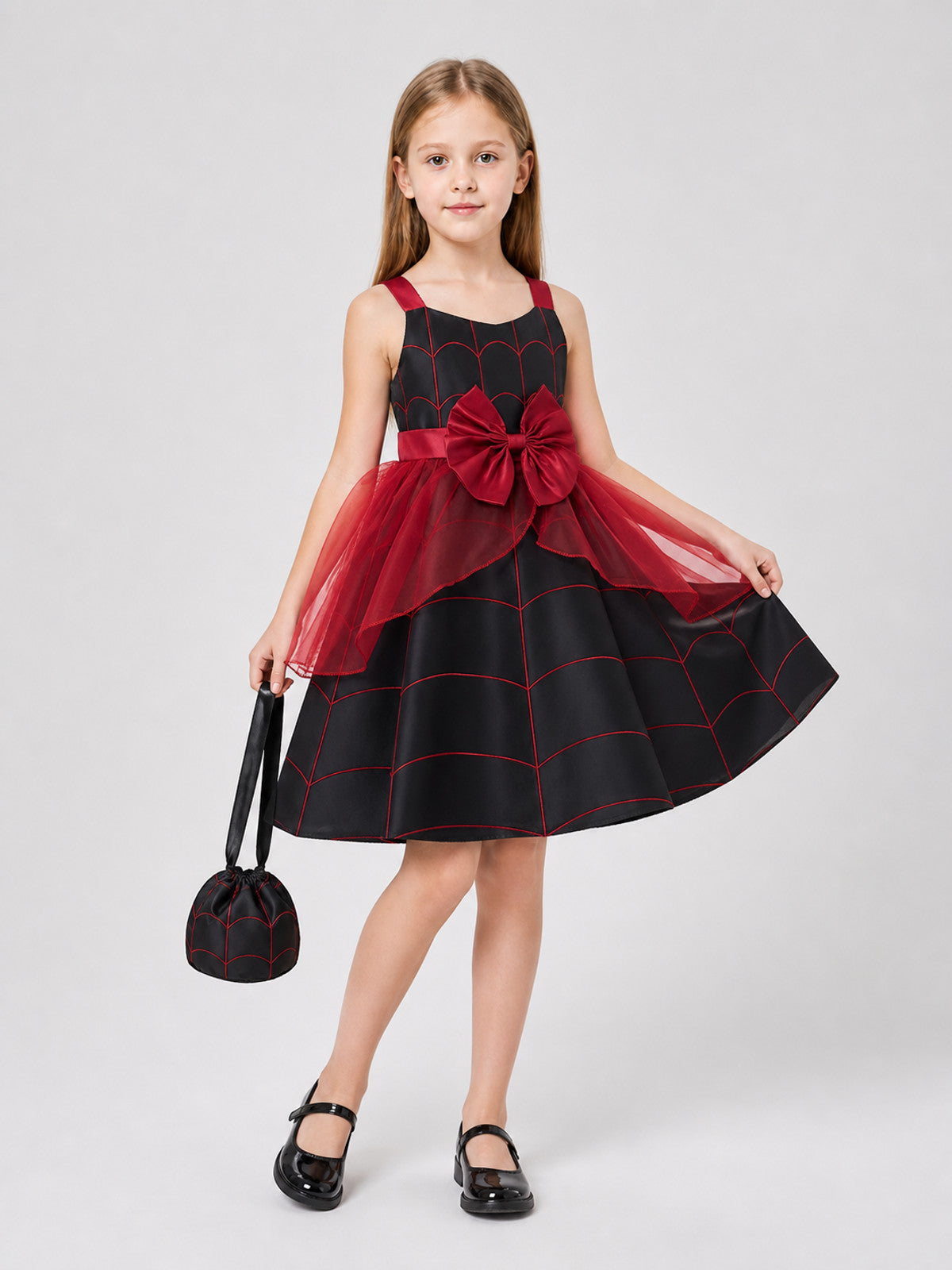 Halloween Dress with Spiderweb Pattern, Bow, and Purse Costume Dresses detail