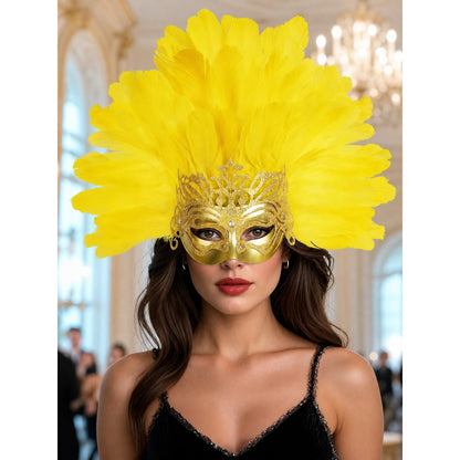 Carnival Headpiece with Feathers and Gold Decoration lifestyle