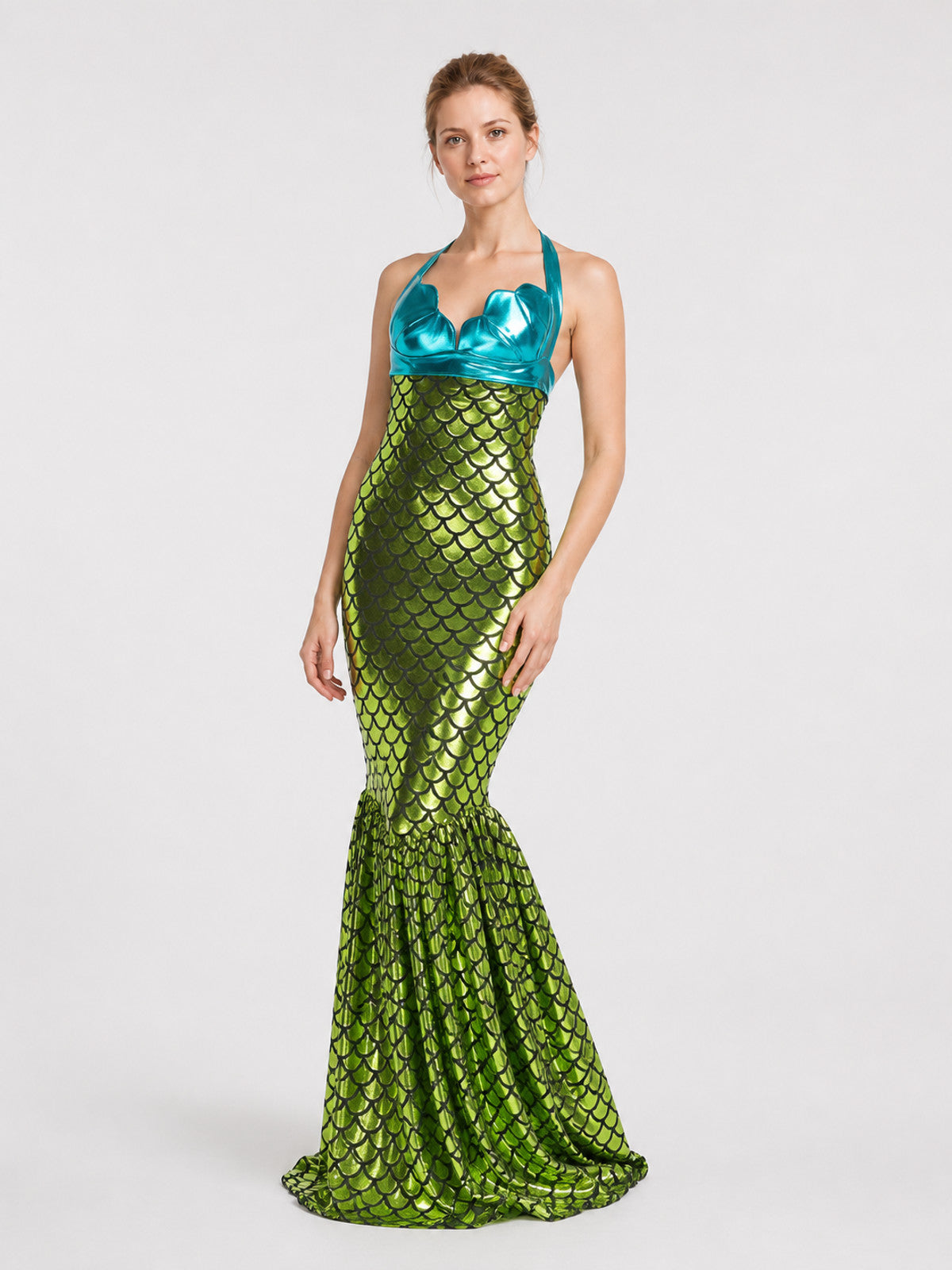 Mermaid Dress with a Sparkly Top and Scaly Pattern