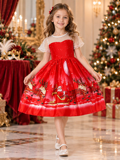 Girls' Holiday Dress with Snowflakes and a Full Skirt lifestyle view