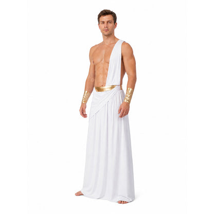 White Ancient Greek Toga with Gold Belt product detail