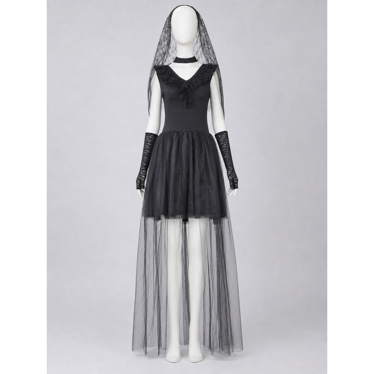 Gothic Dress with Veil and Long Gloves