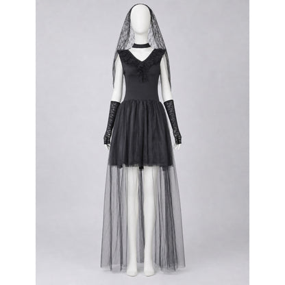 Gothic Dress with Veil and Long Gloves