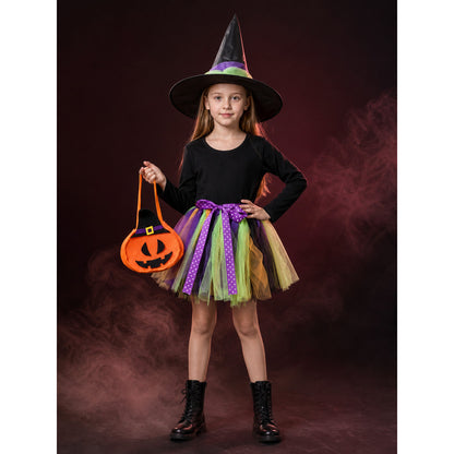 Kids' Halloween Witch Costume Set, Long Sleeve Top, Layered Skirt, Hat and main product view