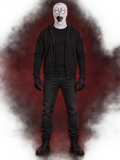 Balaclava Mask with a Creepy Face Print and Red Traces