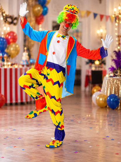 Colorful Clown Costume with Jumpsuit, Cape, and Hat