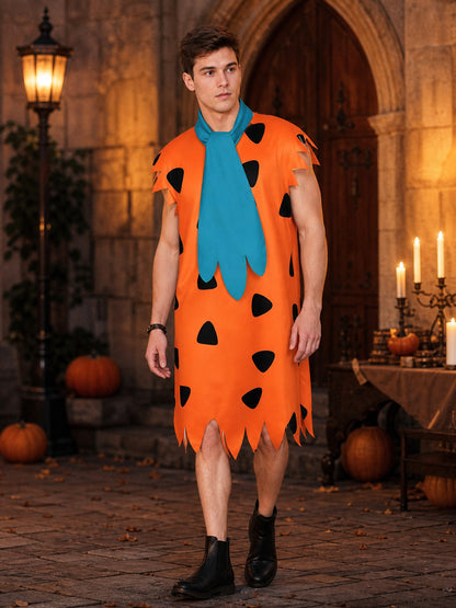 Orange Dress with Black Spots and Blue Accessory