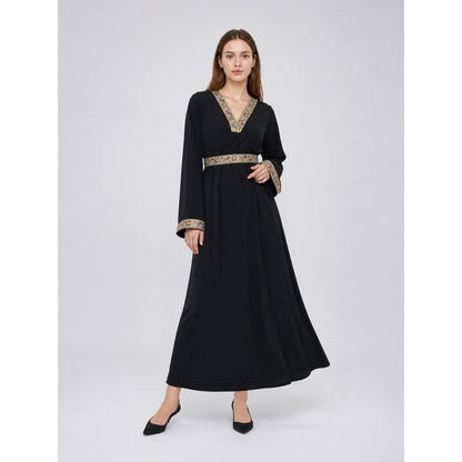 Maxi Dress with a V-Neckline and Embroidered Trim Costume Dresses detail