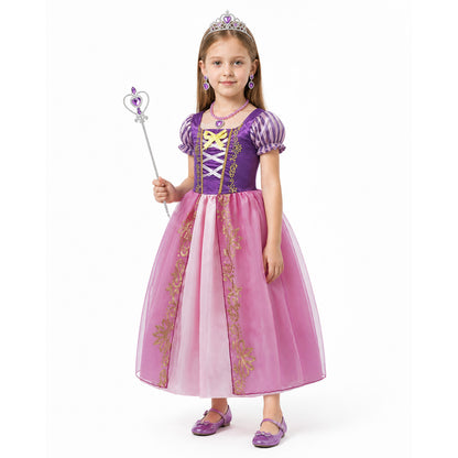 Princess costume with a full skirt, crown, and wand Costume Headwear detail