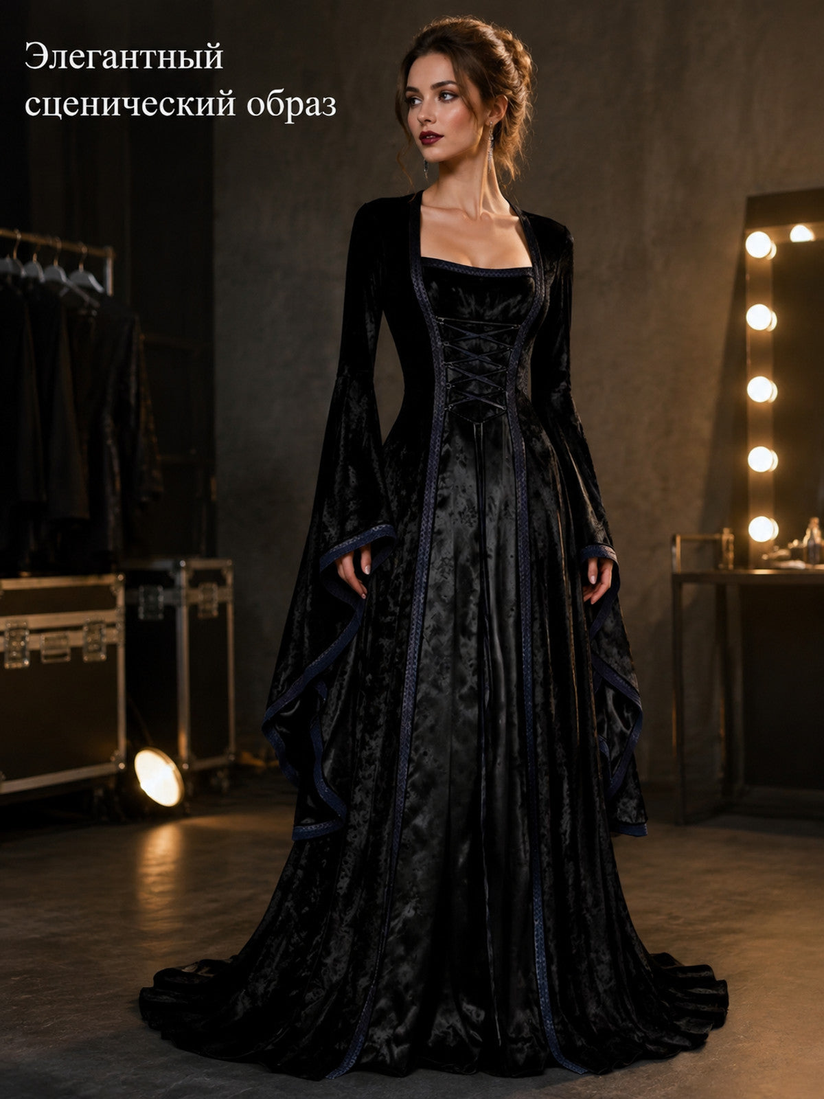 Long Stage Dress with Flared Sleeves Costume Dresses detail