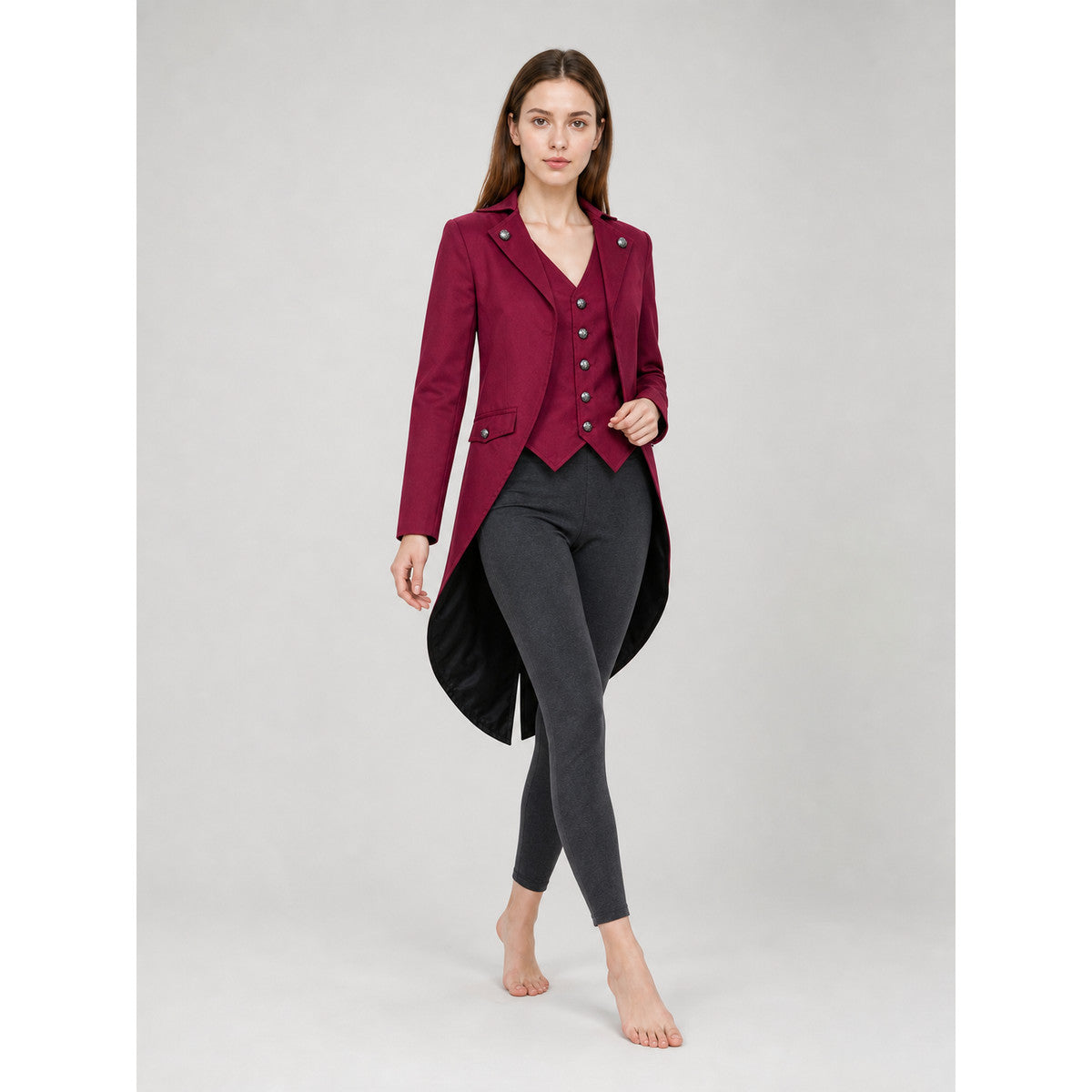 Burgundy and Black Tailcoat Jacket, Retro Cosplay