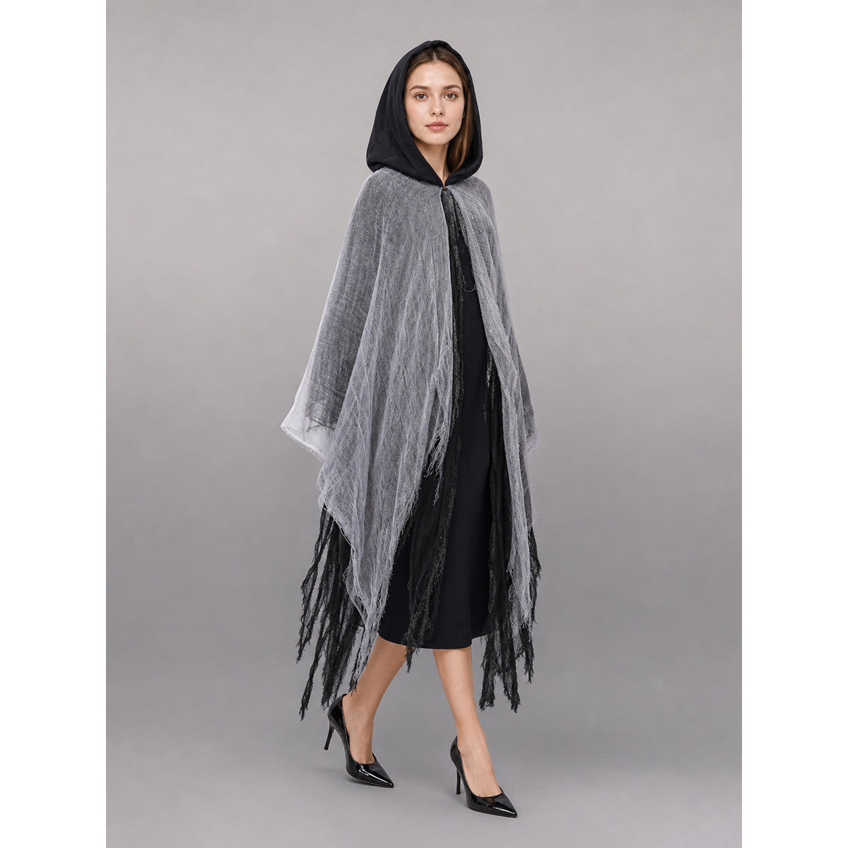 Gray-Black Carnival Cloak with Hood