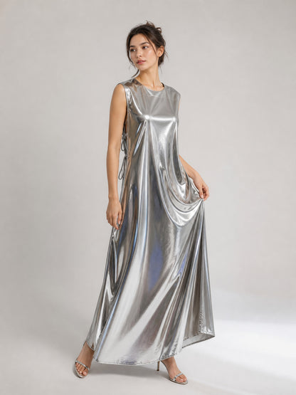 Silver Dress with Lace-Up Back