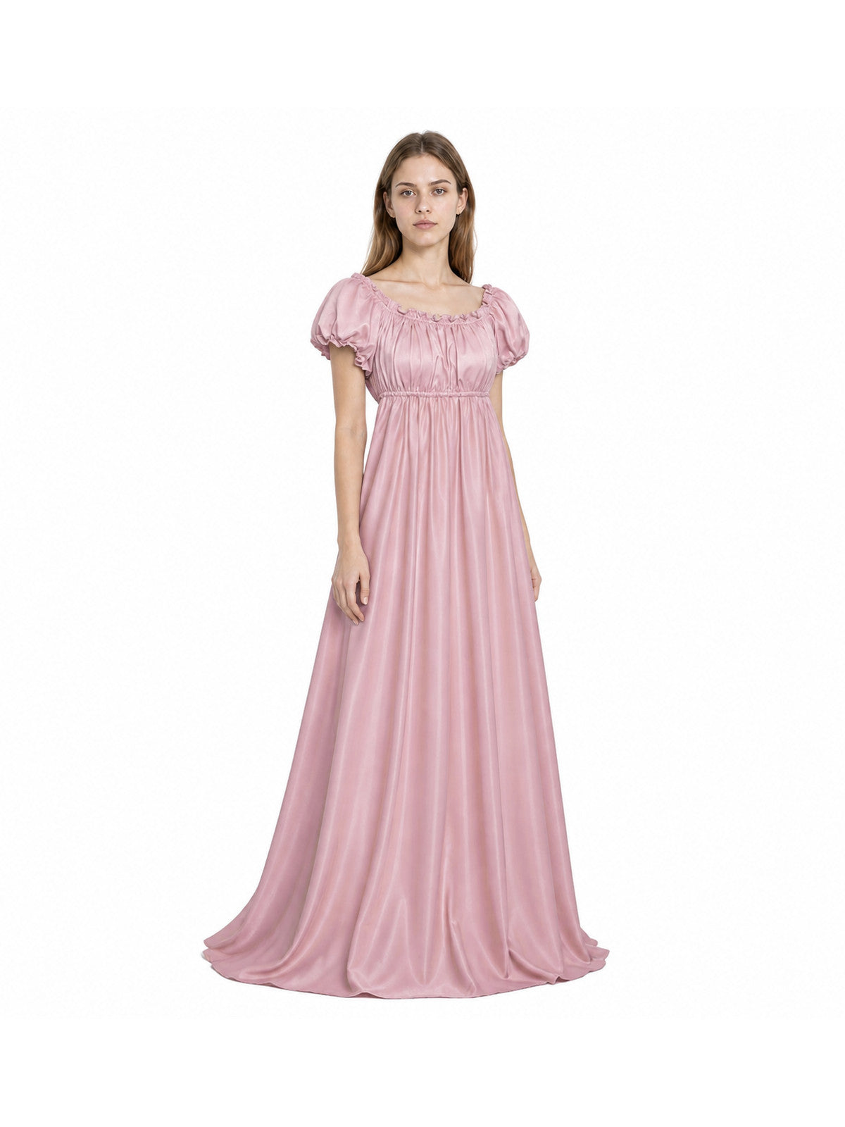 Long fitted dress with puff sleeves and a jabot Costume Dresses detail