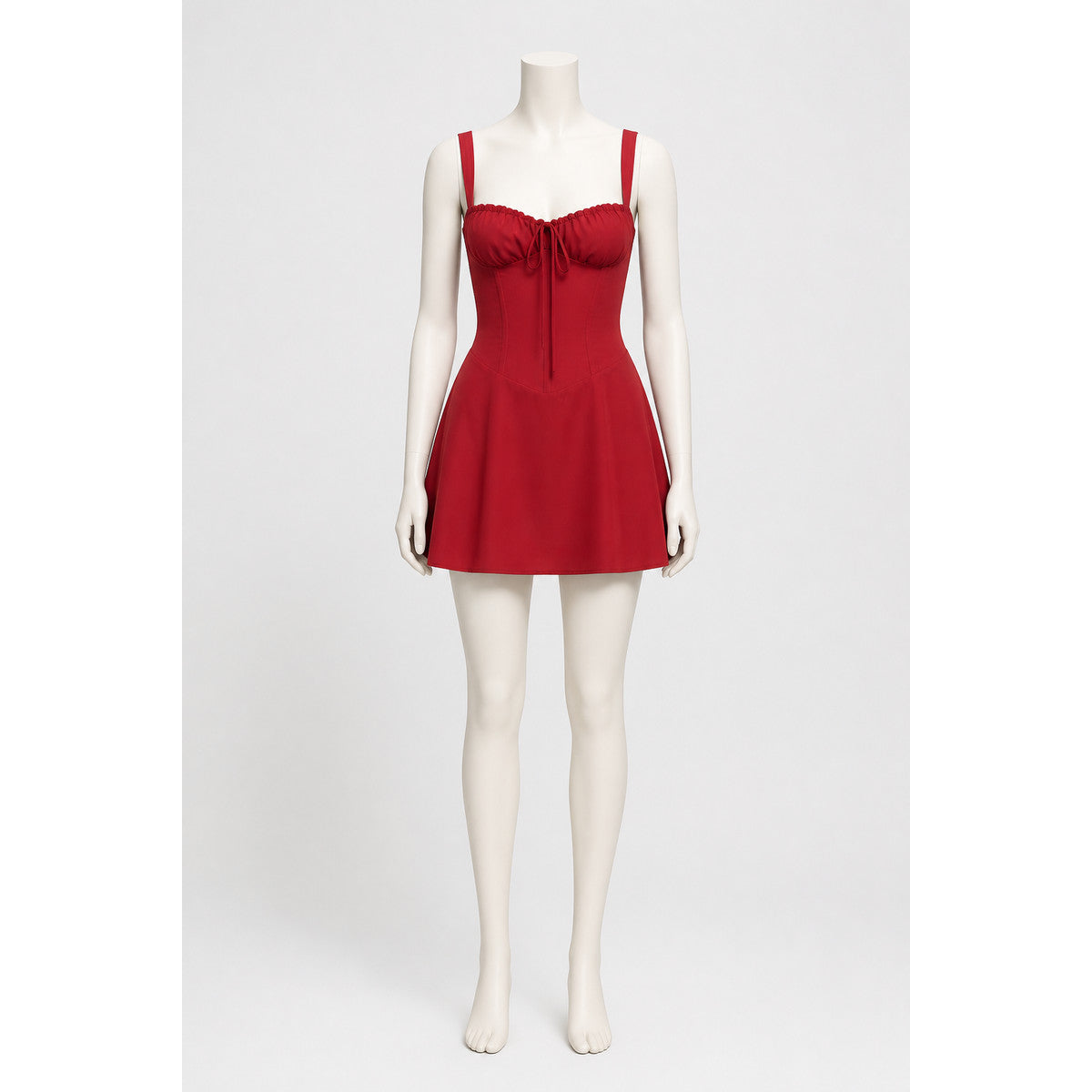 Red Strappy Dress with a Bow and Gathering Costume Dresses detail