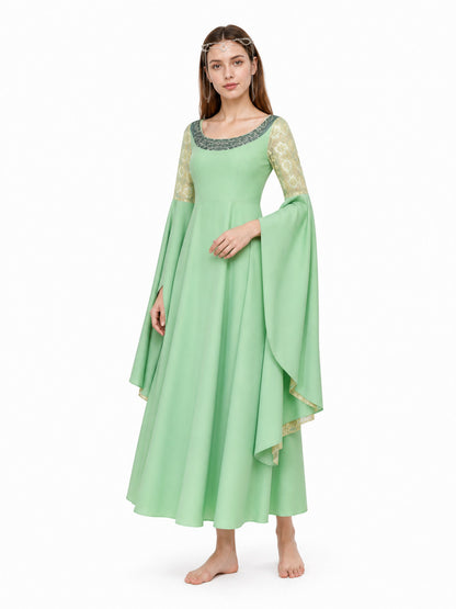 Arwen Cosplay Dress with Layered Flared Sleeves and Crown Costume Dresses detail