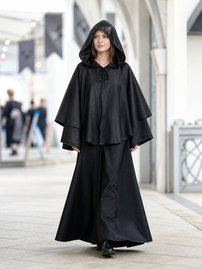 Long Black Hooded Grim Reaper-Style Cloak