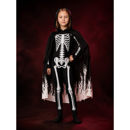 Unisex Glow In The Dark Skeleton Hooded Bodysuit Costume Set With Tattered Robe main product view