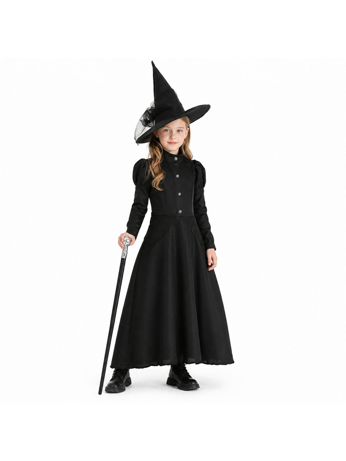 Black witch costume with a pointed hat for masquerades