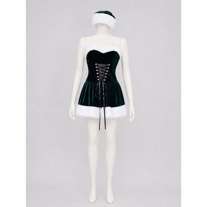 Festive cosplay dress with white trim