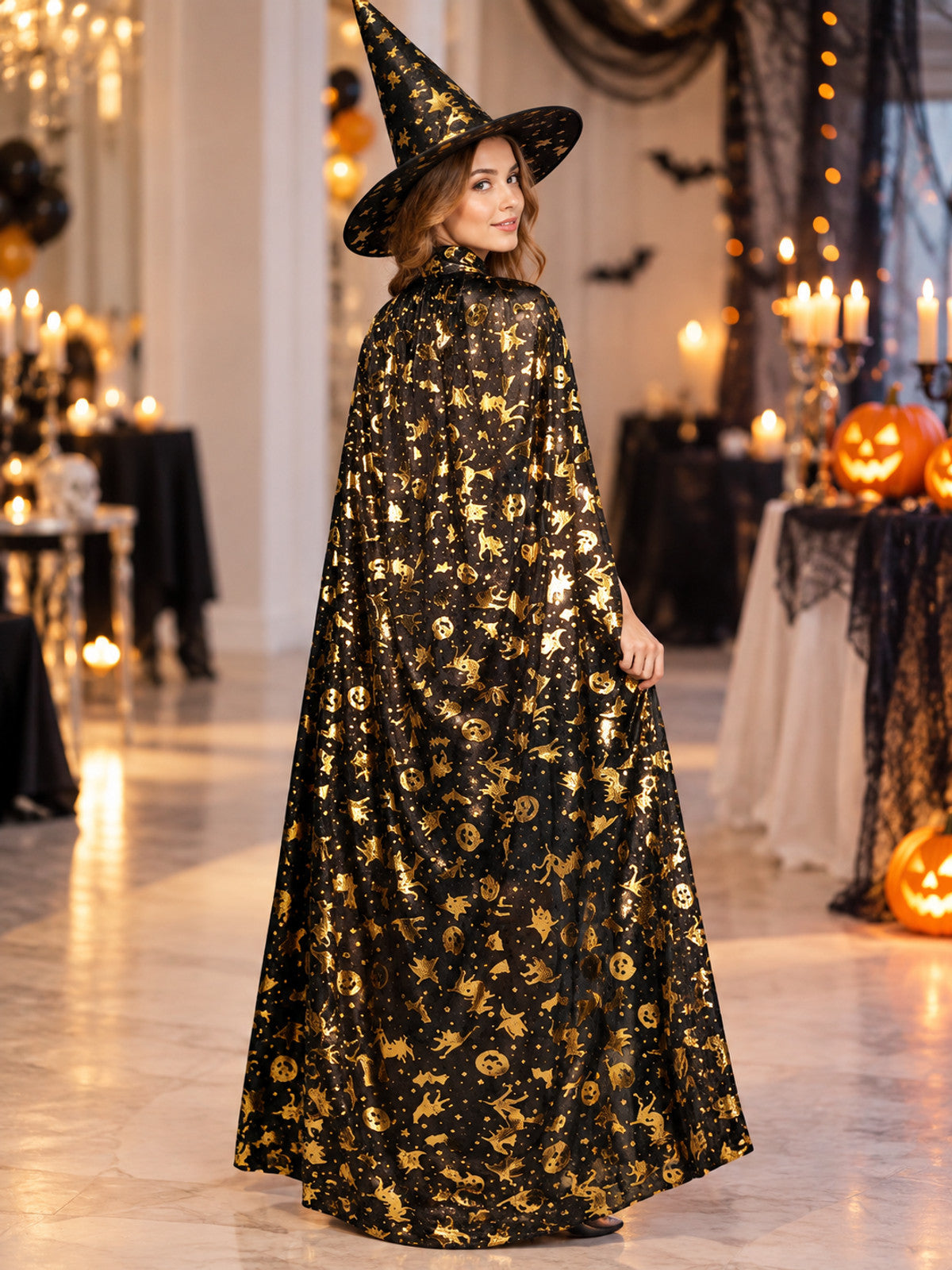 Carnival Costume with Gold Print and Hat