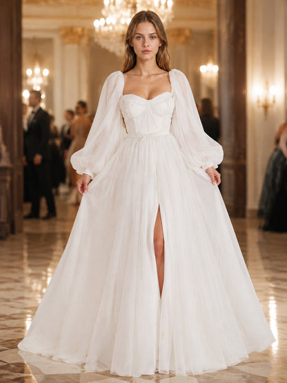 bridal white white off-shoulder long-sleeved wedding dress product image 2