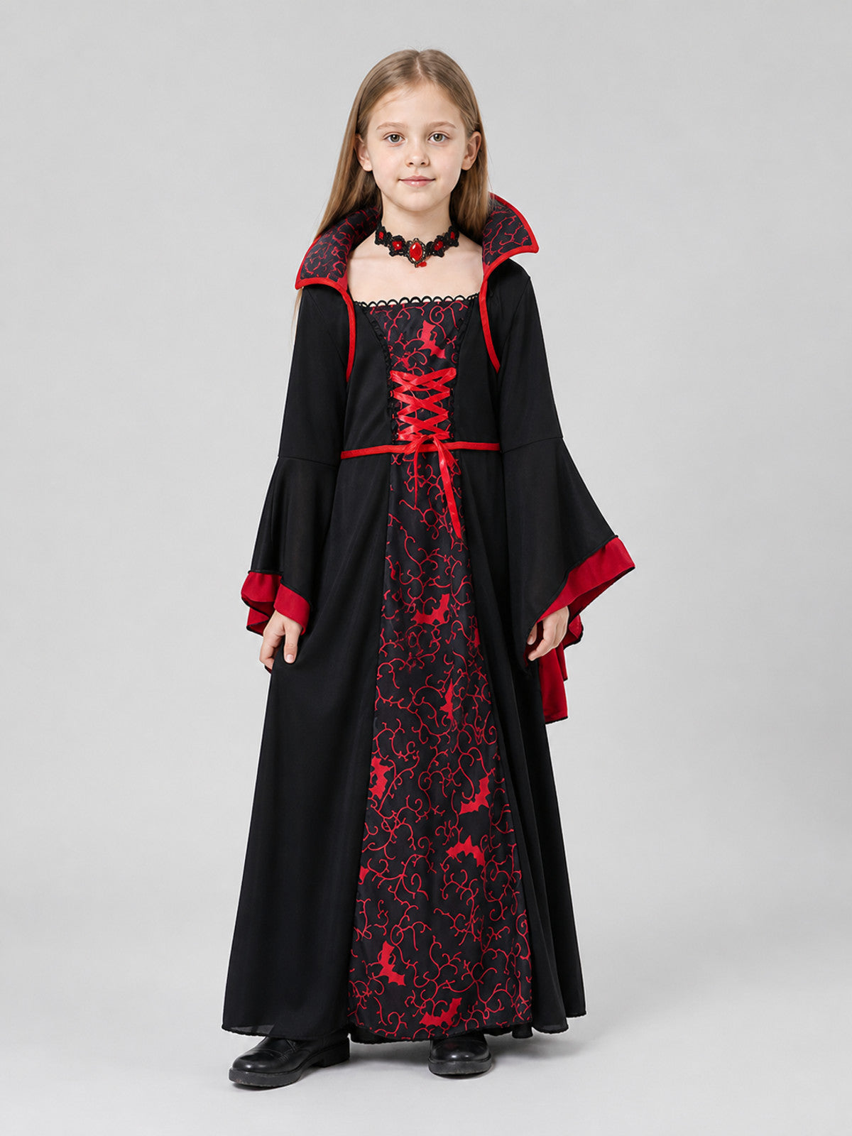 Children's Black and Red Vampire Dress with Necklace Costume Dresses detail