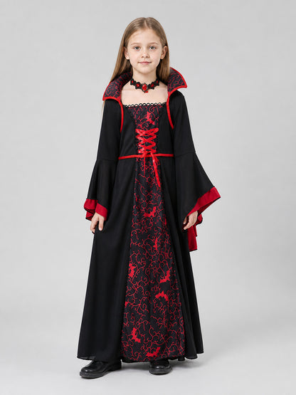 Children's Black and Red Vampire Dress with Necklace Costume Dresses detail